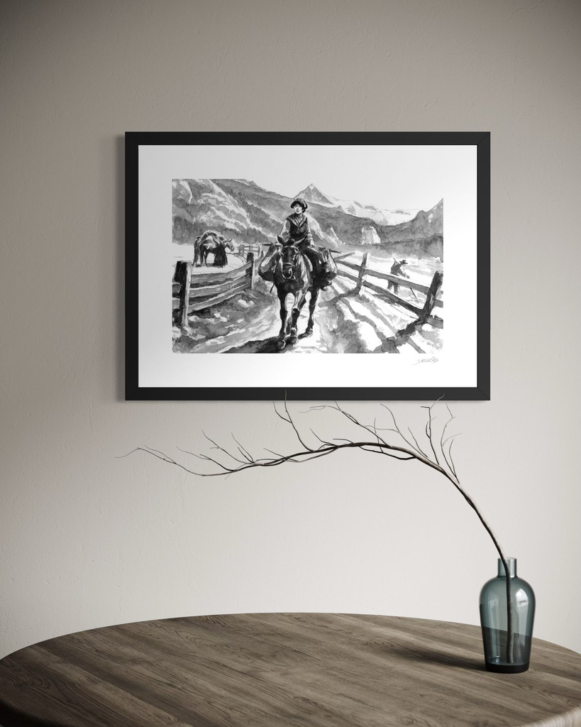 Evolènarde sur son mulet_in situ 1_©Derib-Orakart.webp